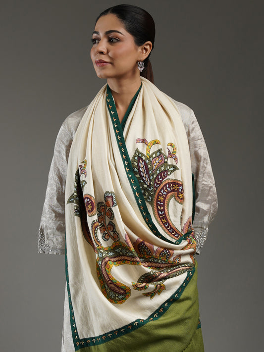 Pashmina Kalamkari Border Stole