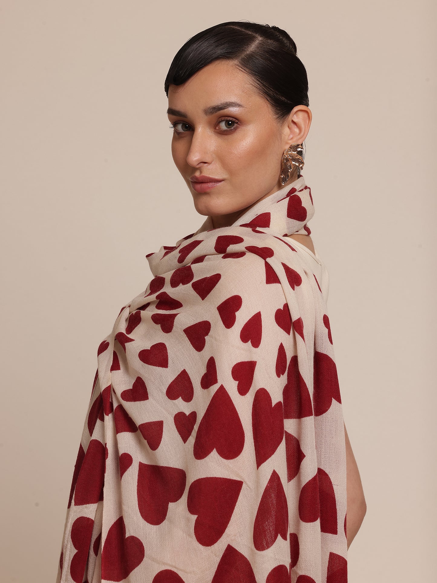 Woman wearing a Heart Patterned Stole