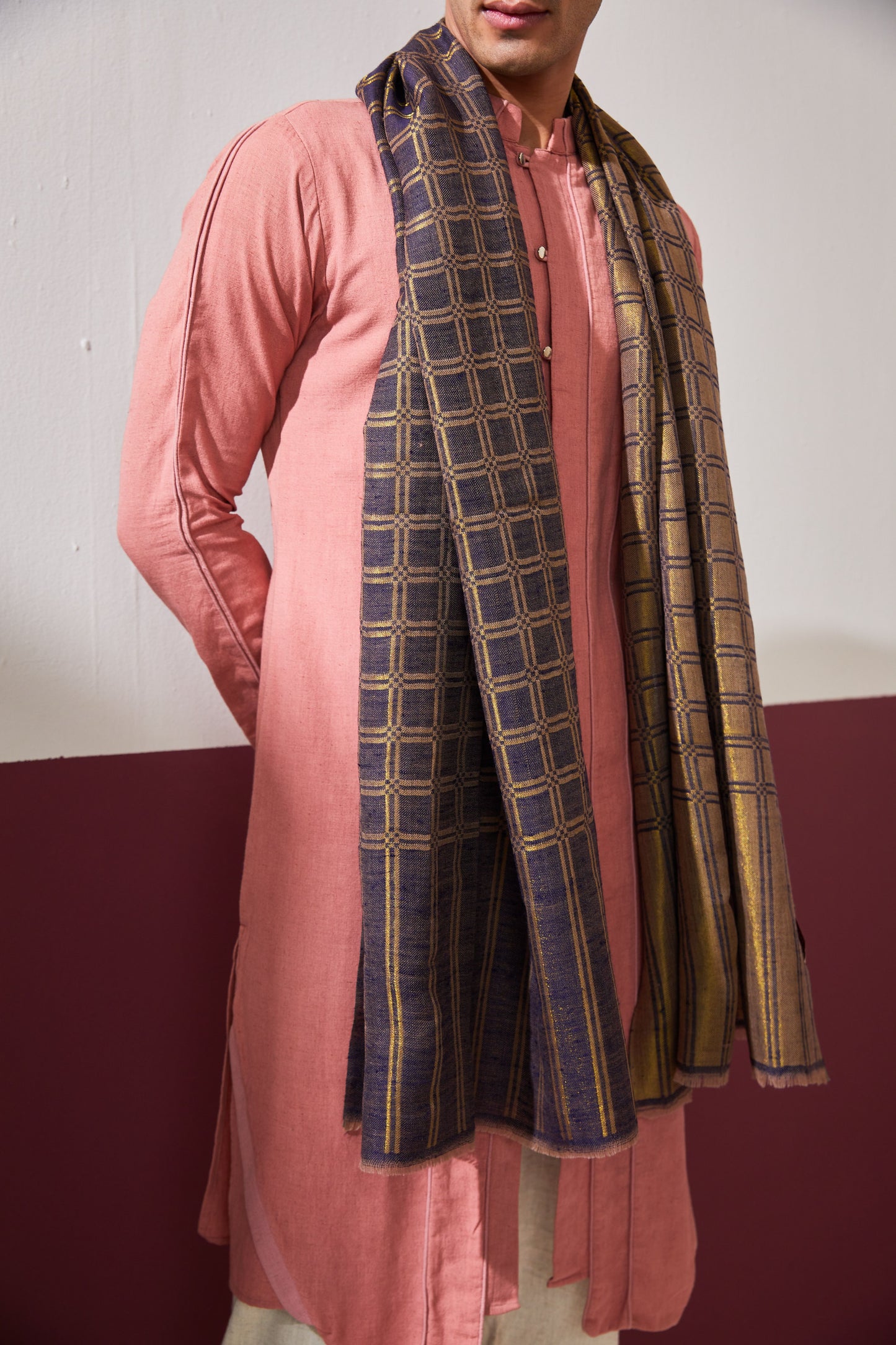 Zari Check Reversible Pashmina Stole
