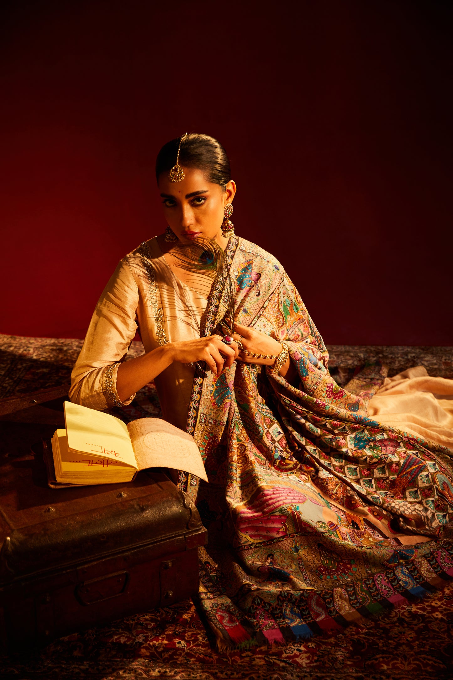 Model is wearing Rajmanoranjan Pashmina Shawl by shaza.