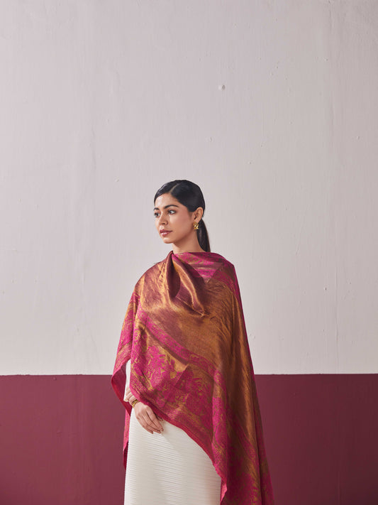 Wool Reversible Zari Stole