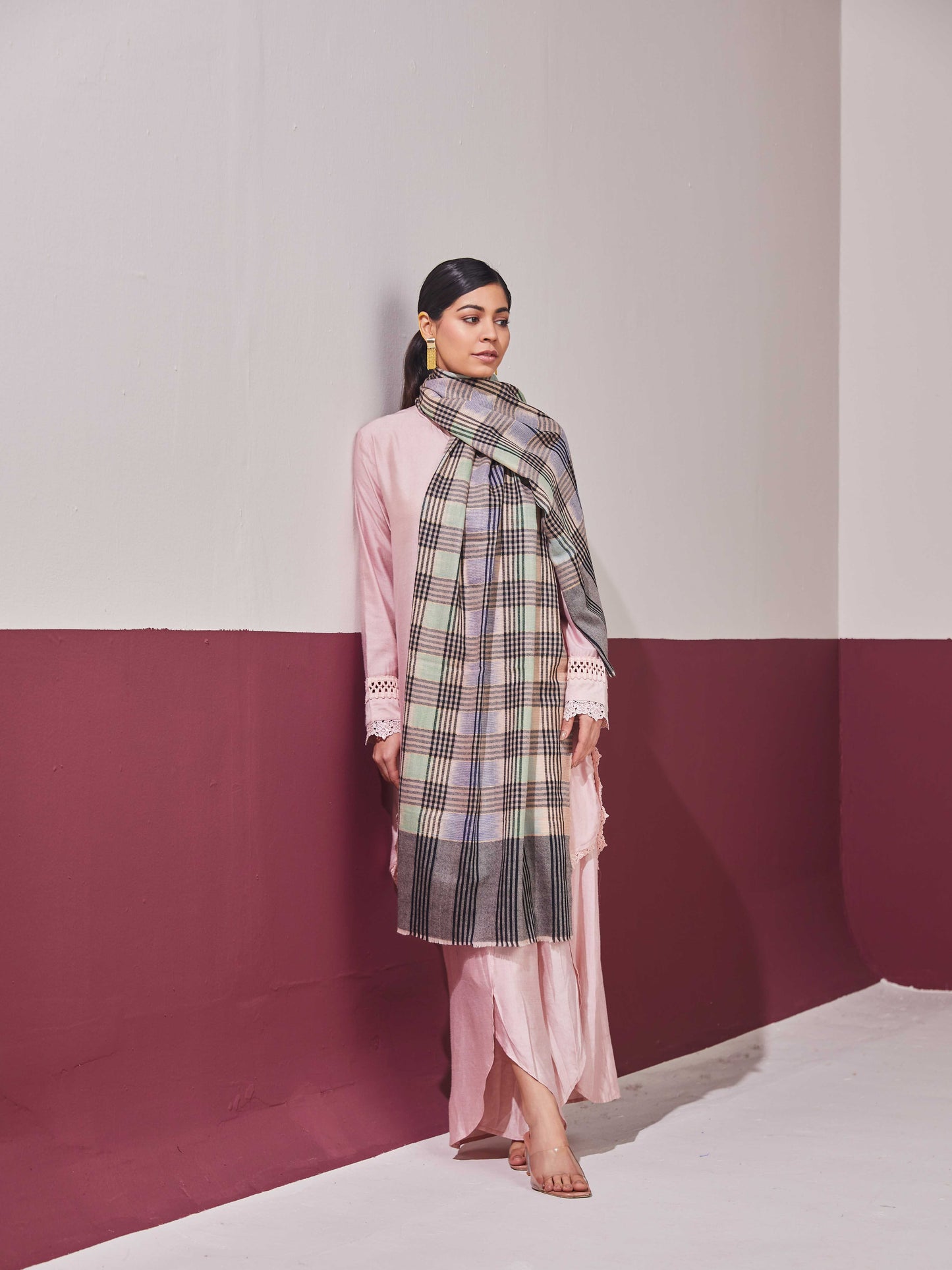 Zari Check Reversible Pashmina Stole