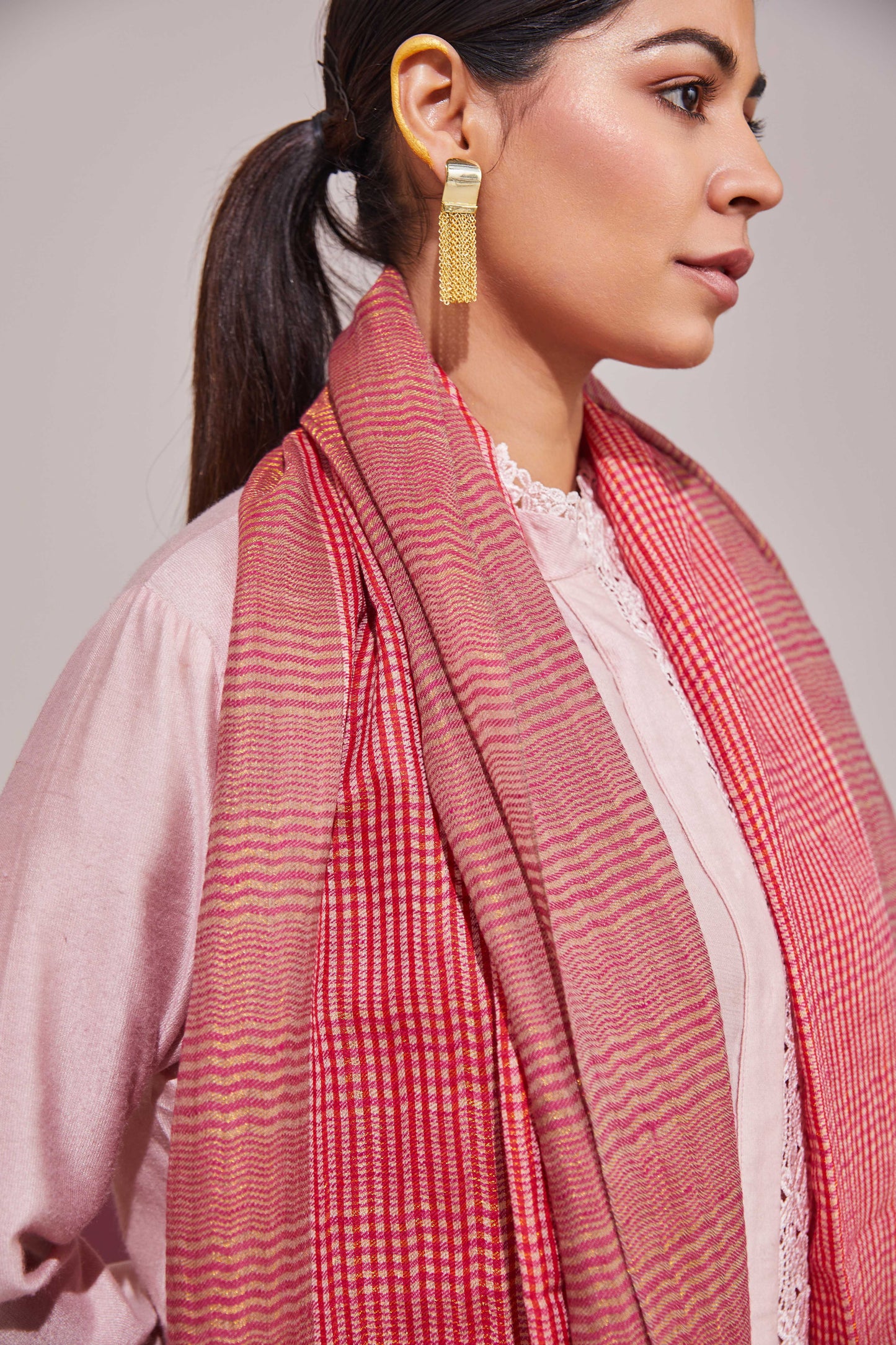 Zari Check Reversible Pashmina Stole