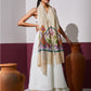 Model is wearing a Pashmina Kalamkari Border stole in white from Shaza.