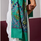 Model is wear a Pashmina Kalamkari Border stole in emerald green from Shaza.