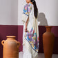 Model is wearing a Pashmina Kalamkari border stole in white from Shaza.