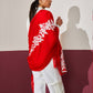 Model is wearing Velvet affair in red with white applique from Shaza.