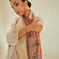 Model is wearing the Manohar Border Pashmina Kalmakari Shawl by Shaza.