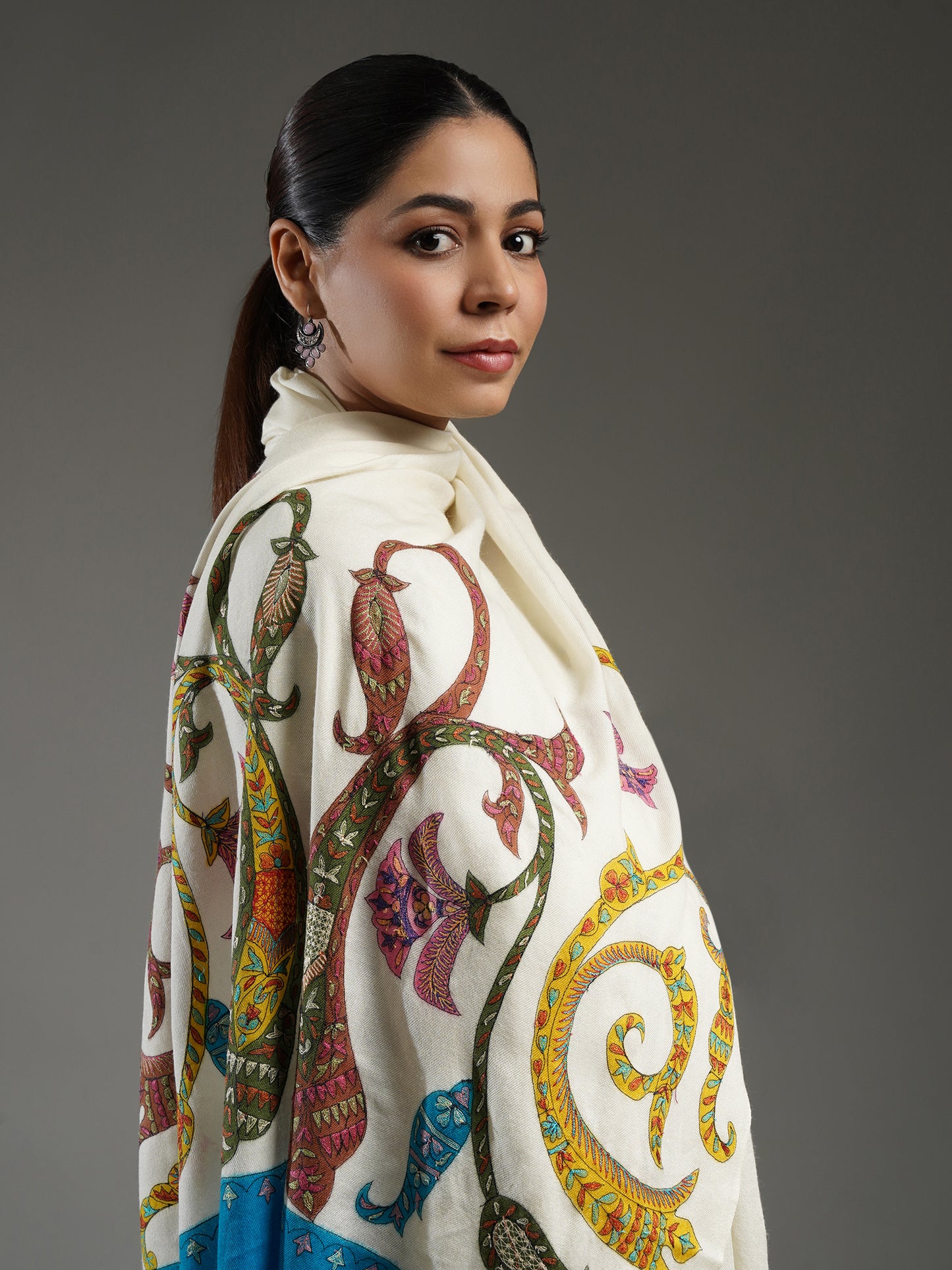 Pashmina Kalamkari Border Stole