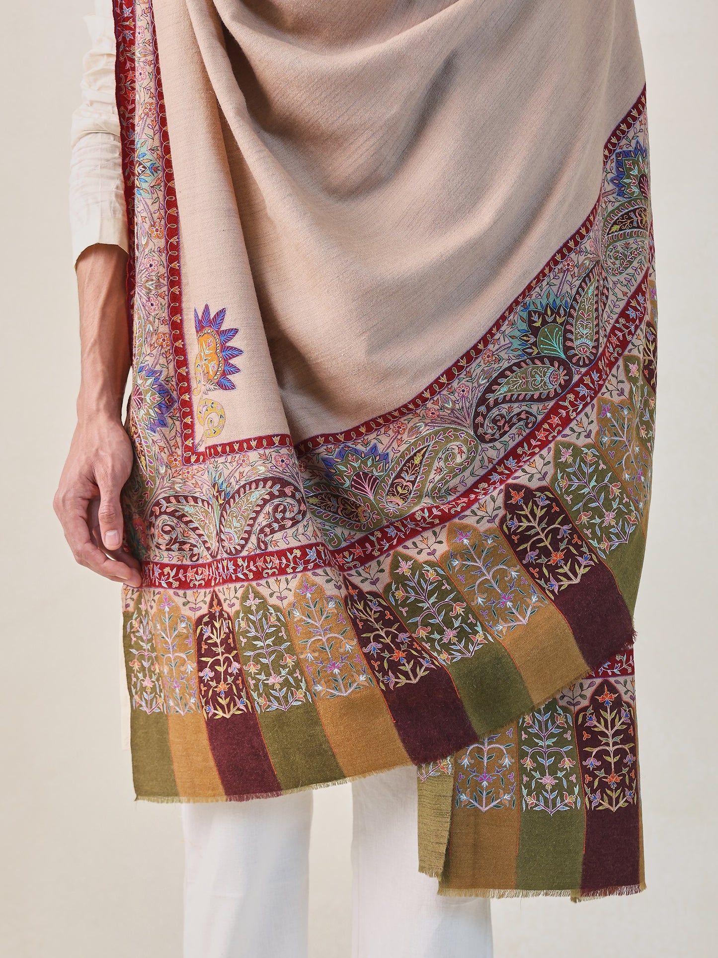 Men Ikat Kalamkari Border Shawl