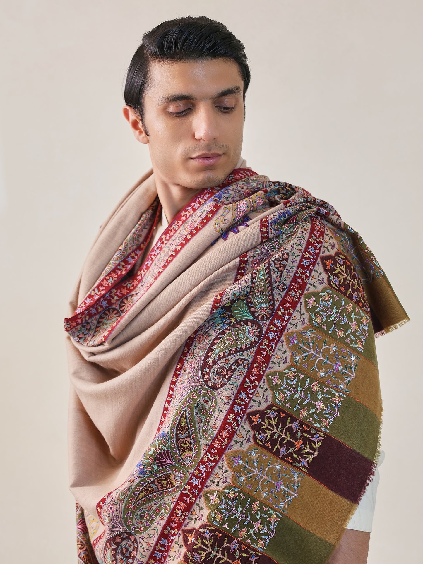 Men Ikat Kalamkari Border Shawl