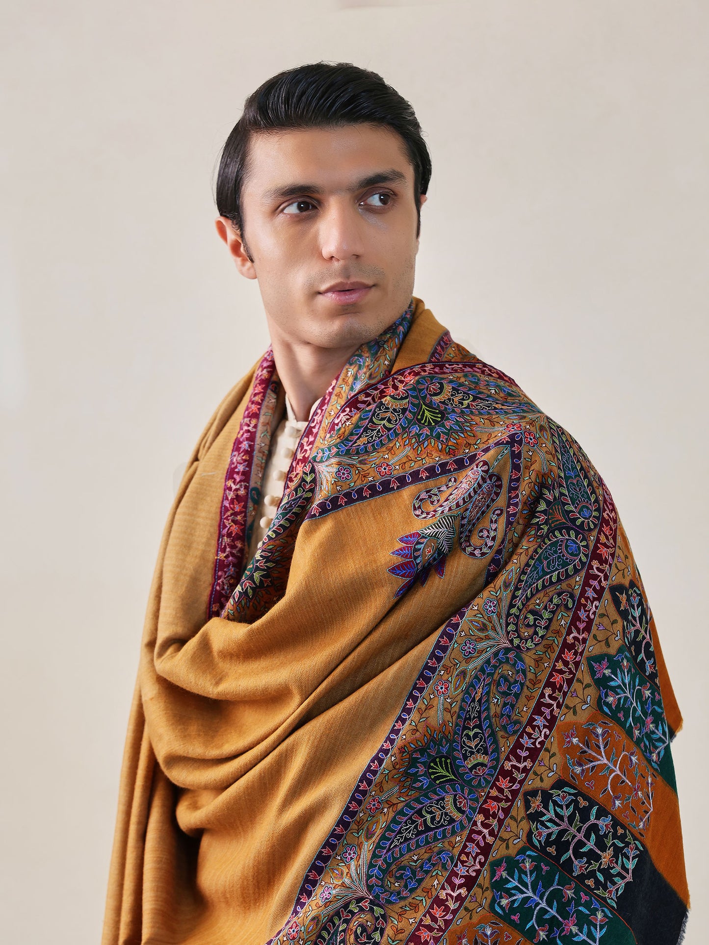 Men's Ekkat Kalamkari Border Shawl