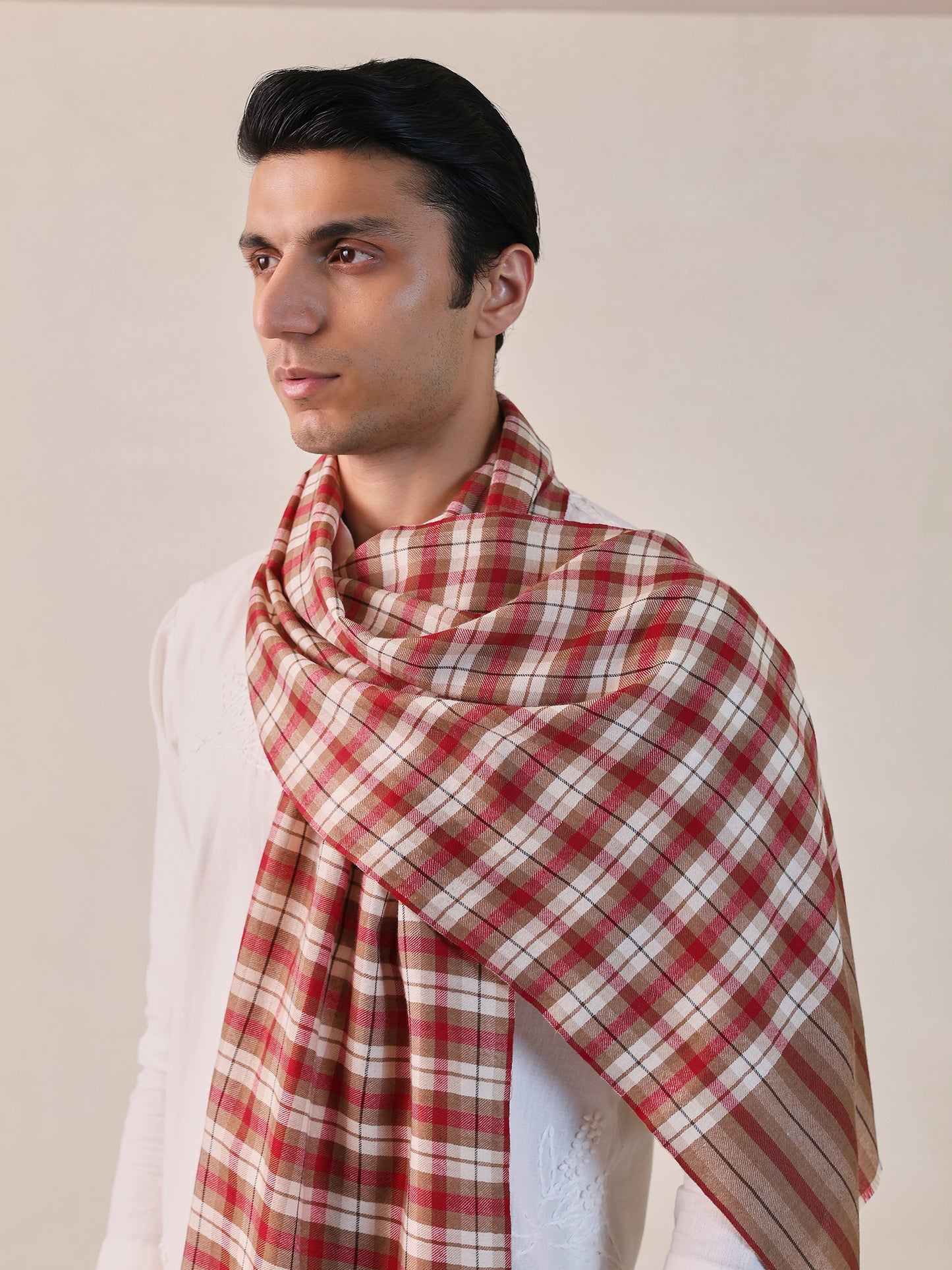 Wool Silk Pashmina Check Muffler