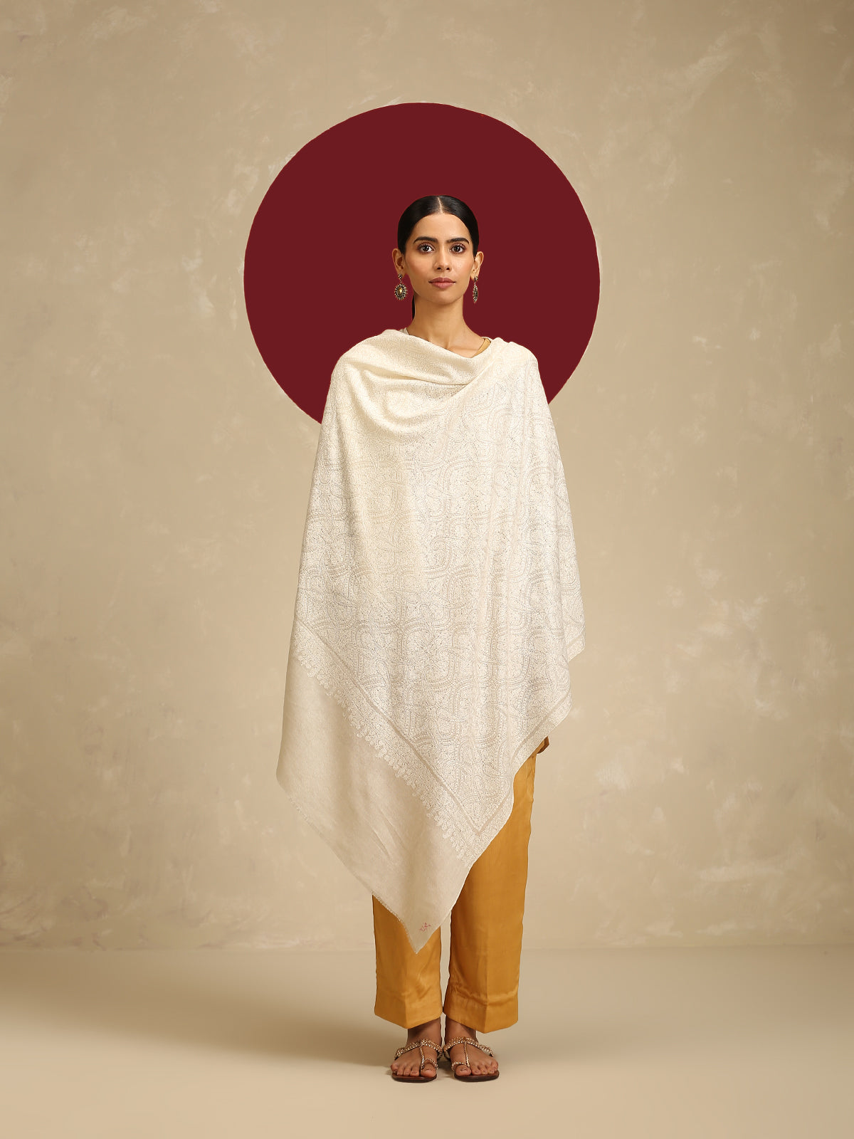 Kashmiri Jama White Shawl