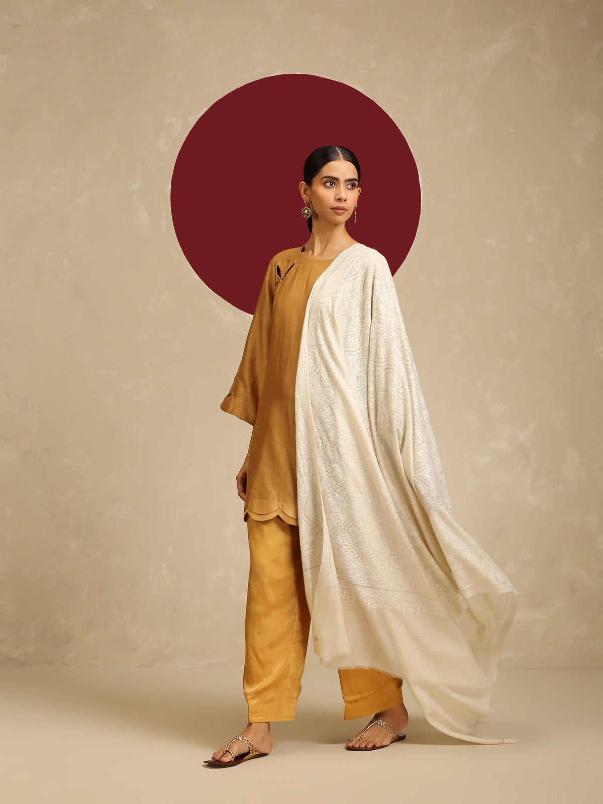 Kashmiri Jama White Shawl