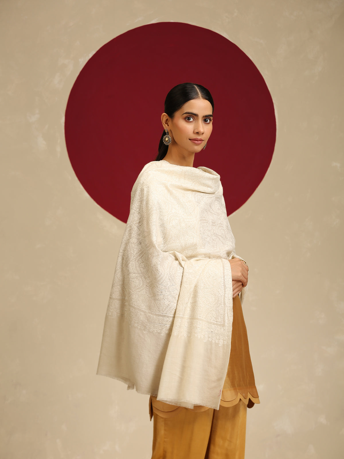 Kashmiri Jama White Shawl