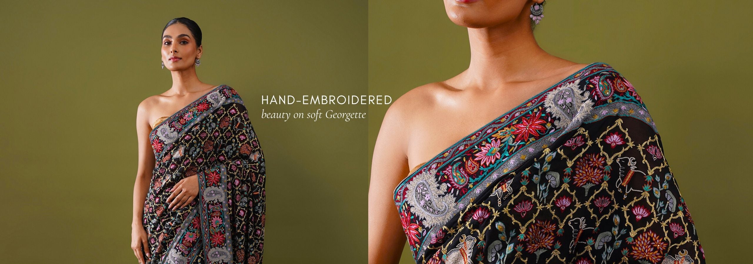 Hand Embroidered Georgette Saree