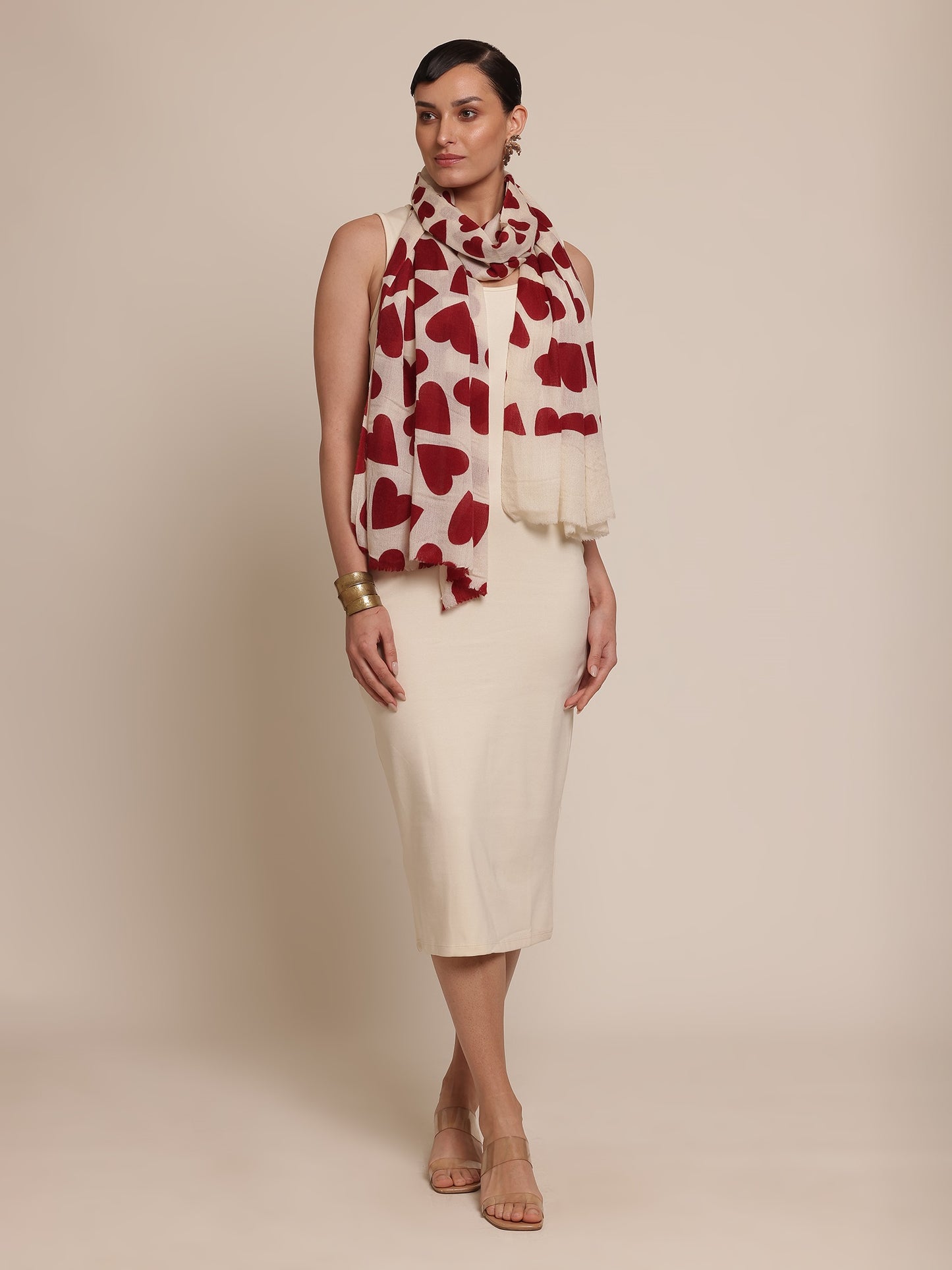 Woman wearing a Heart Patterned Stole