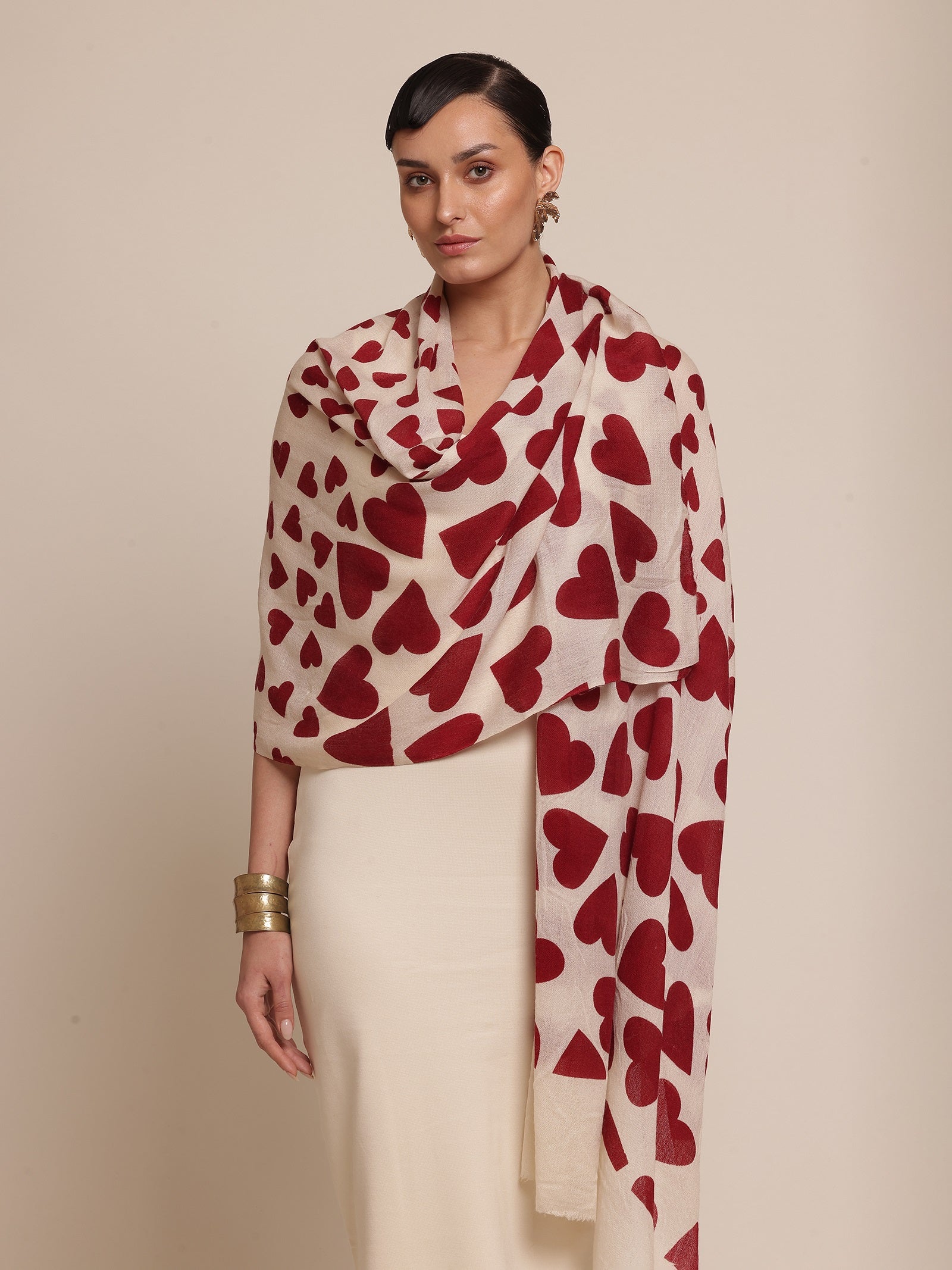 Woman wearing a Heart Patterned Stole