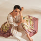 Model is wearing the Var Yatra Pashmina Kalamkari Shawl from Shaza, depicting a baraat procession as the border on a handloomed pashmina. 