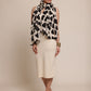 Woman wearing a black and white Heart patterned Stole
