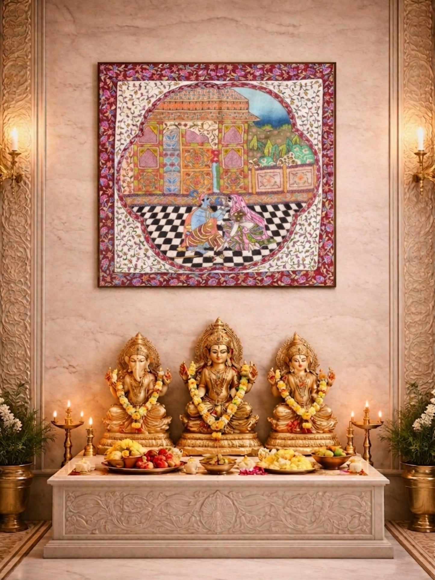 Radha’s Shringar by Krishna (Unframed / 17x17 Inches)