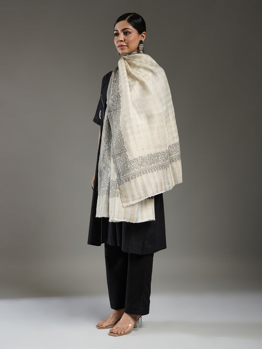Wool Reversible Zari Stole