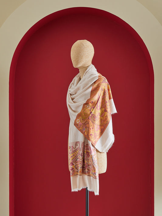 Panchvati White and Rusty orange Stole