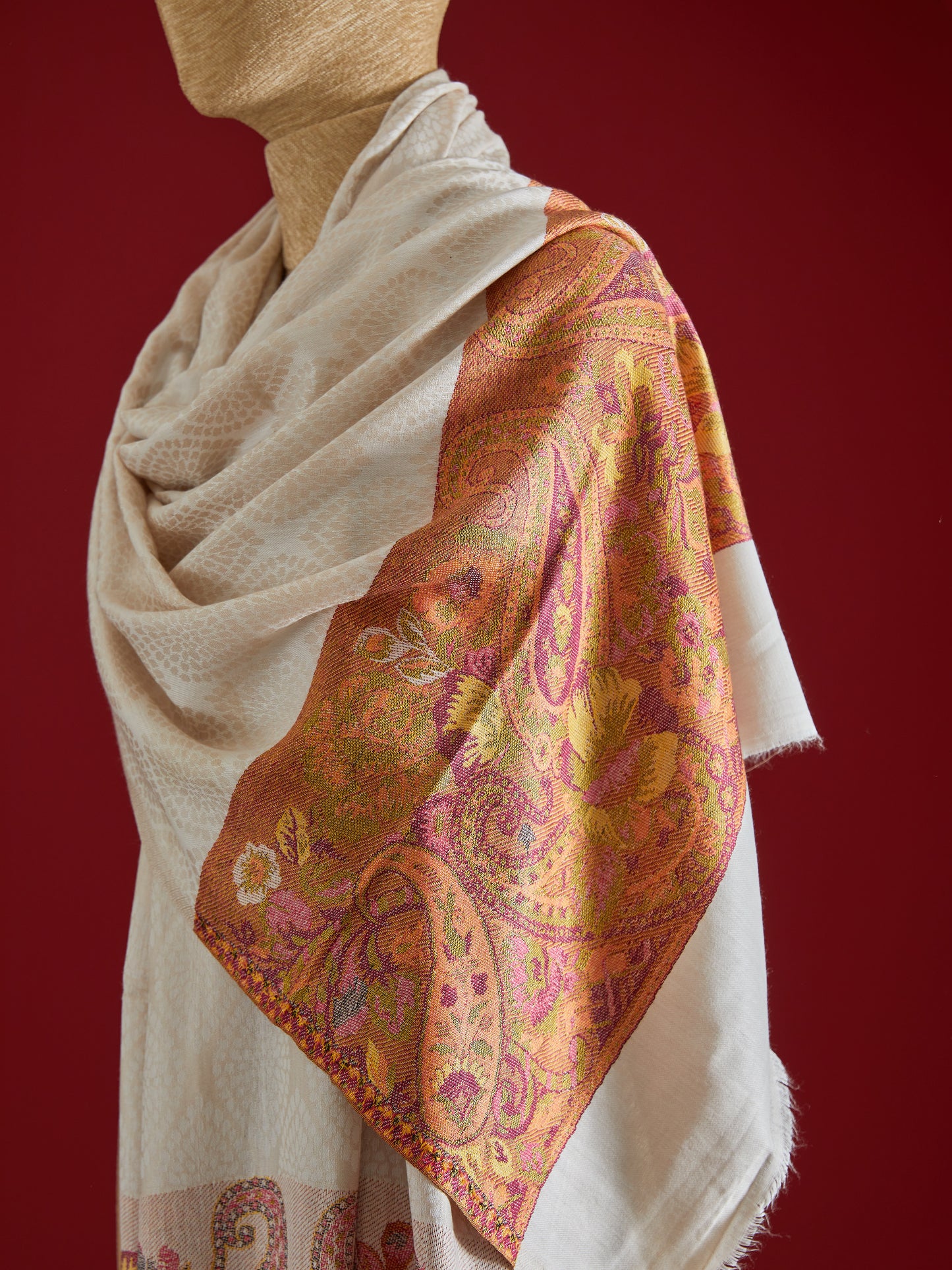 Panchvati White and Rusty orange Stole