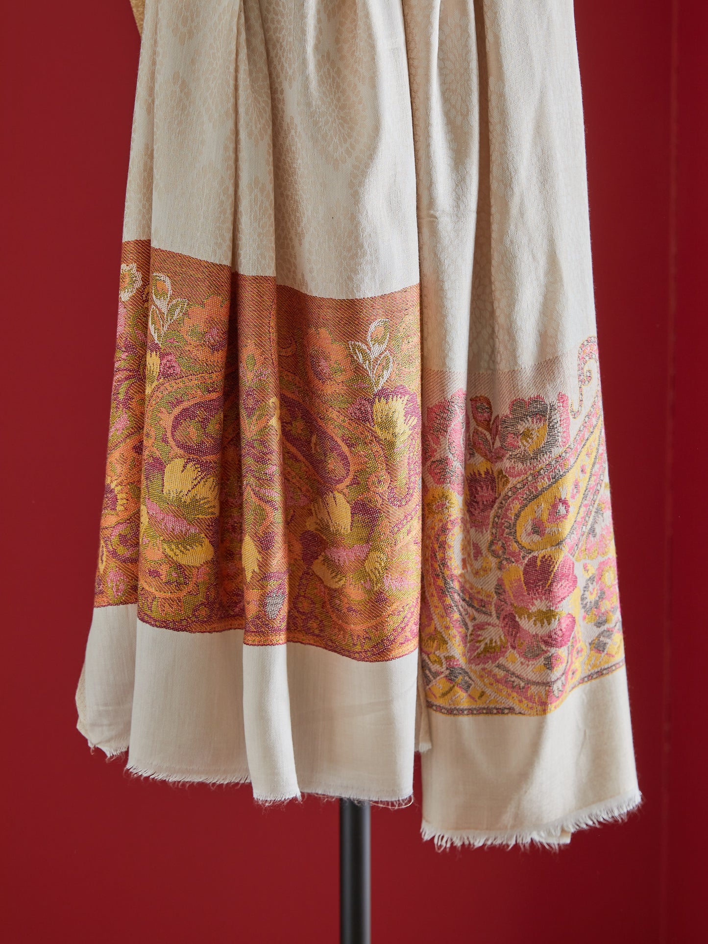 Panchvati White and Rusty orange Stole