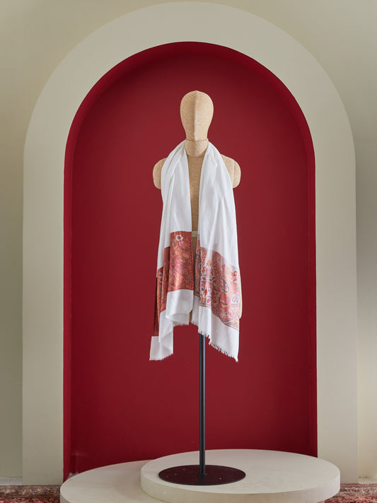 Panchvati White and Brick Red Stole