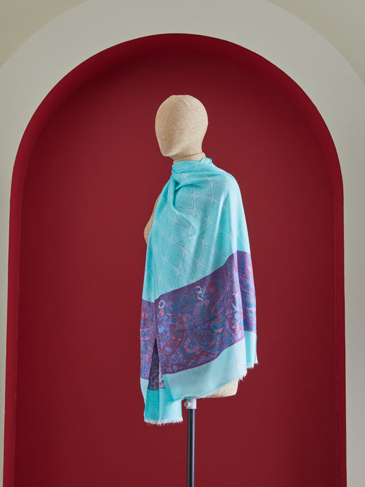 Panchvati Light Teal and Purple Stole