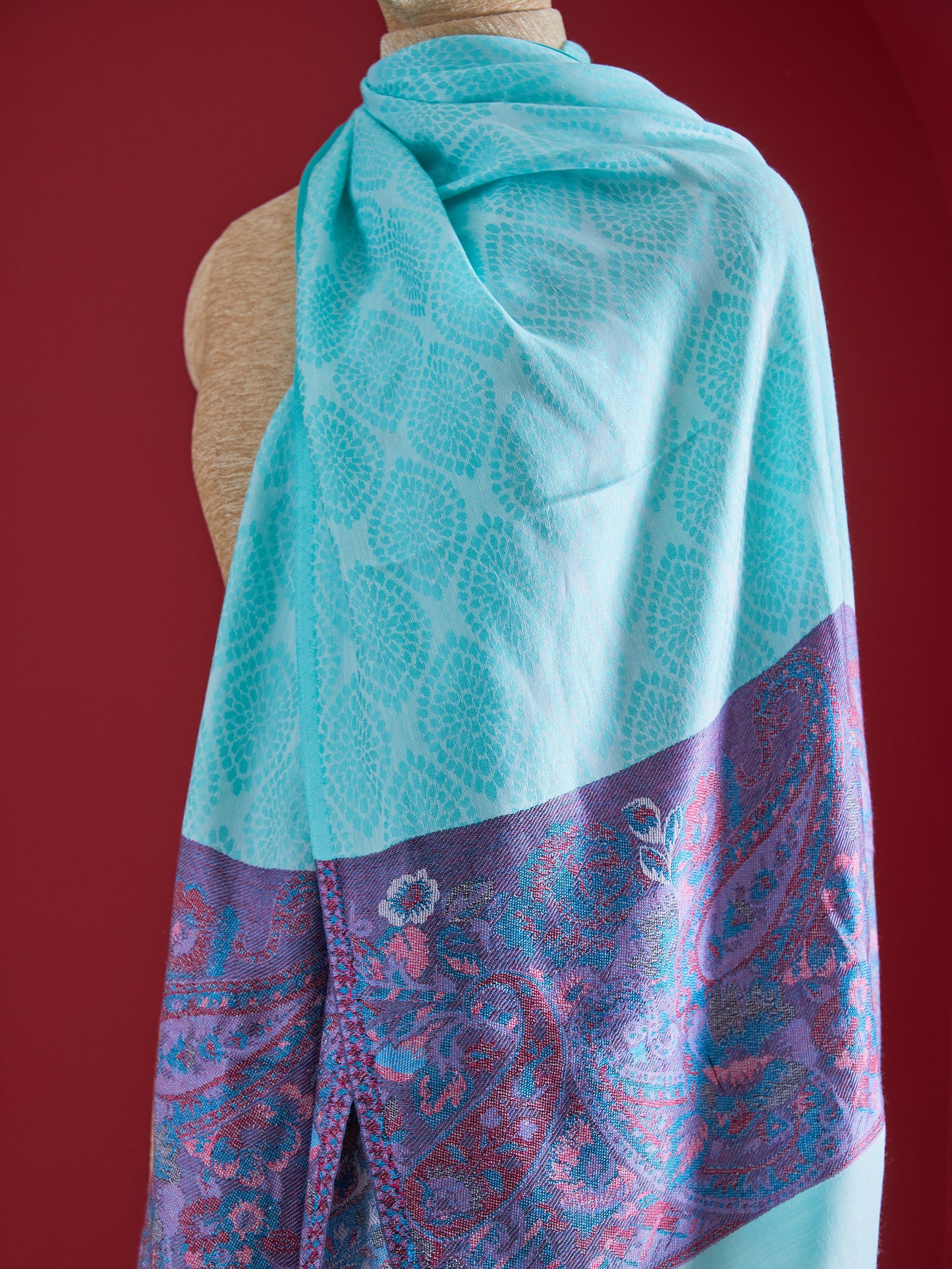 Panchvati Light Teal and Purple Stole