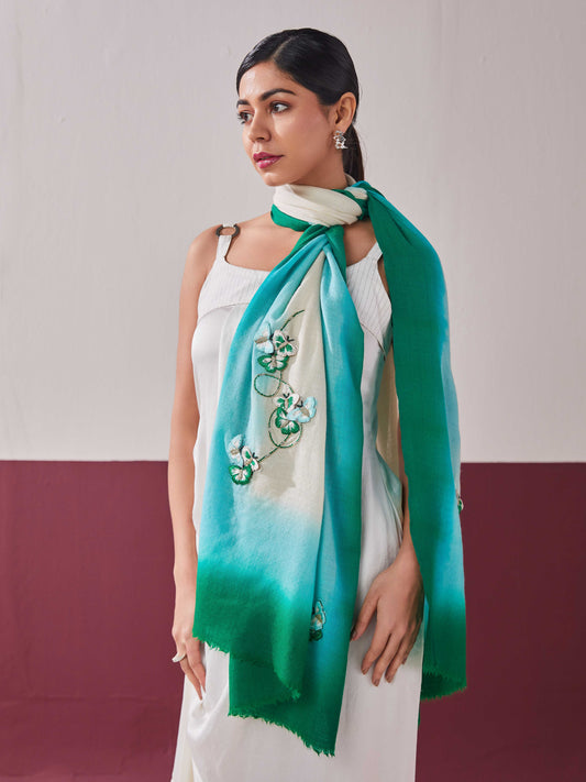 Model is wearing Butterfly Mania in forest blue colours from Shaza.