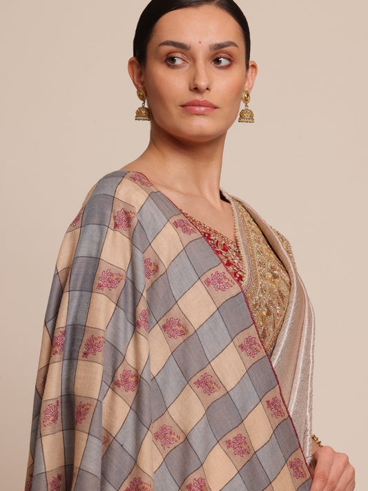 Check & Booti Pashmina Shawl