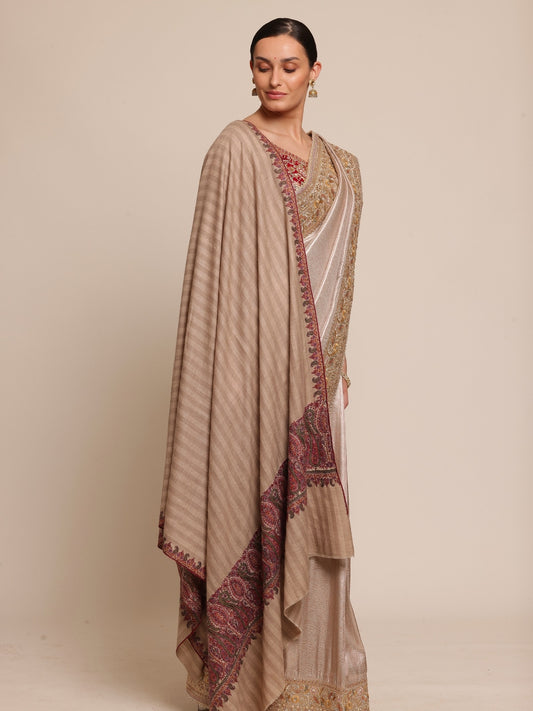 Woman wearing a heritage pashmina shawl