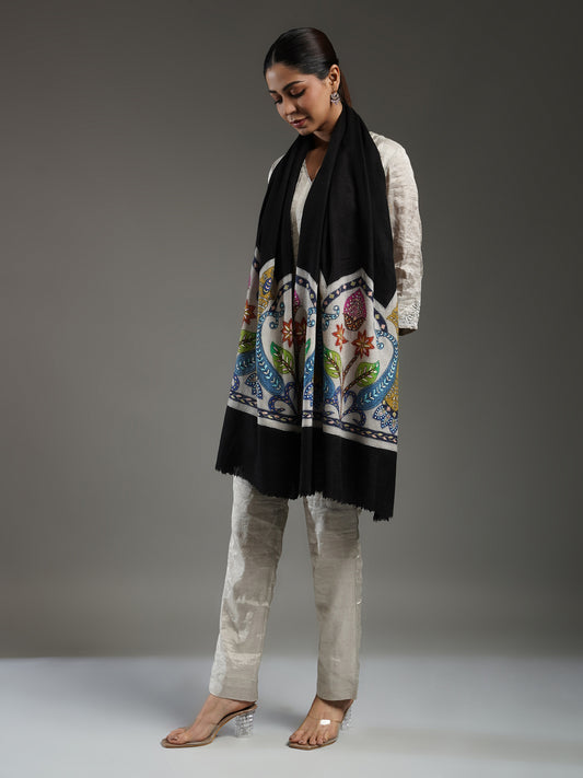 Black Kalamkari Border Stole