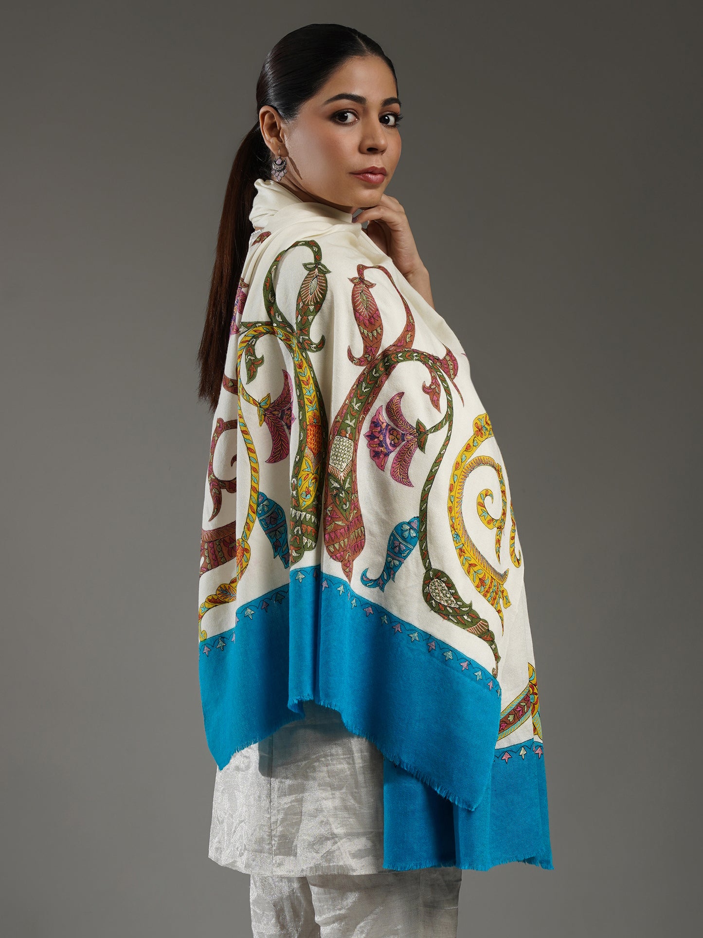 Pashmina Kalamkari Border Stole