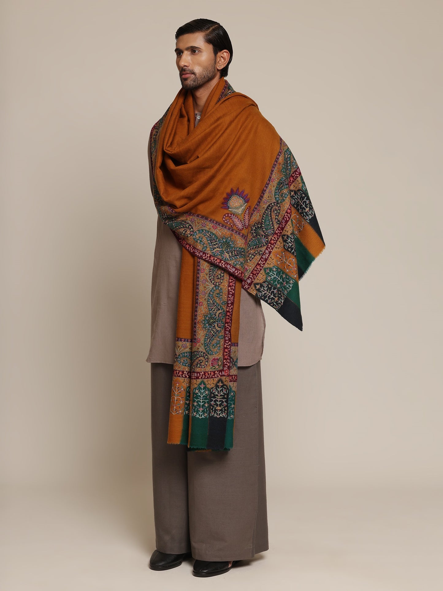 Men's Ikat Kalamkari Border Shawl