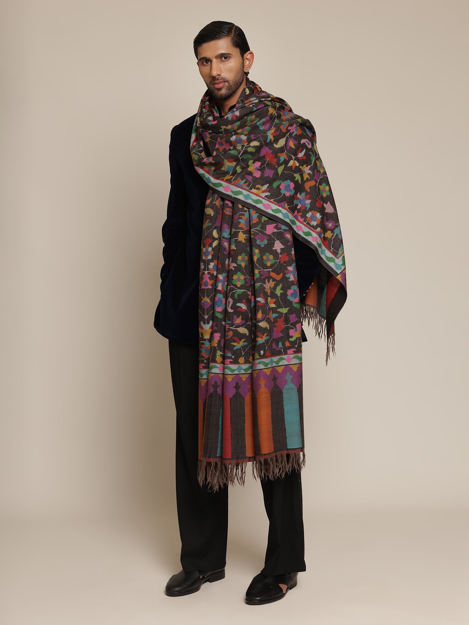 Charcoal black kani shawl