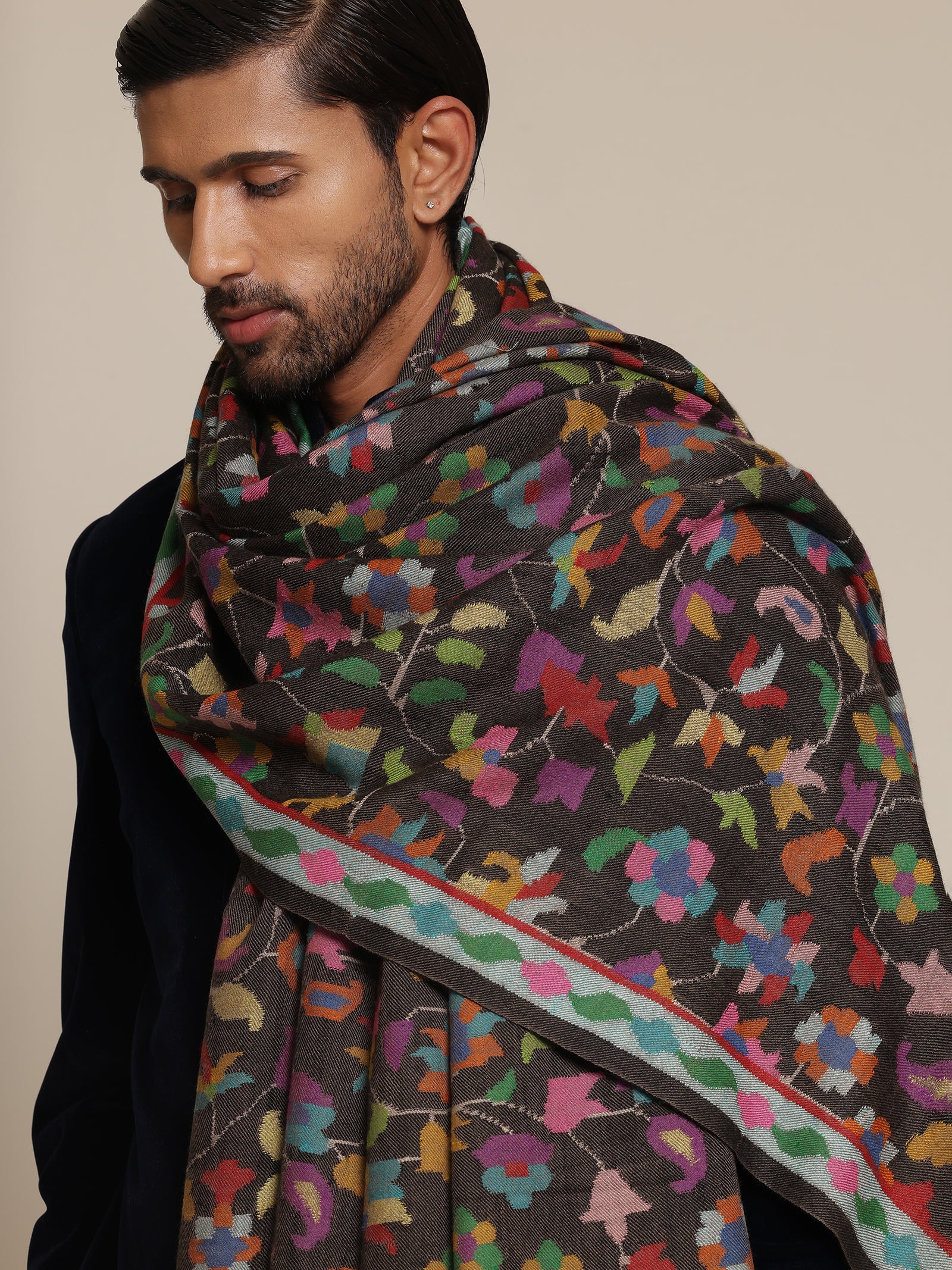 Charcoal black kani shawl