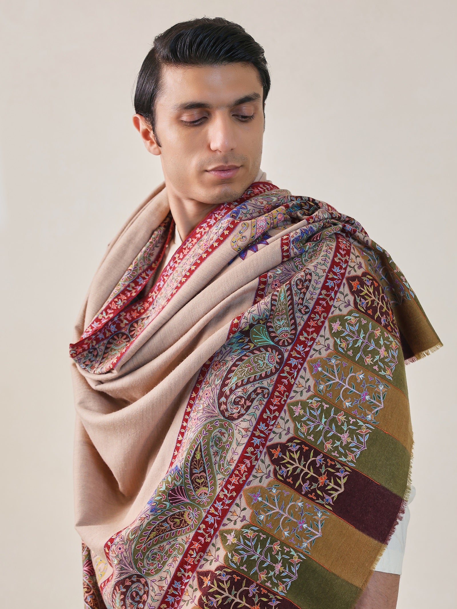 Men Ikat Kalamkari Border Shawl