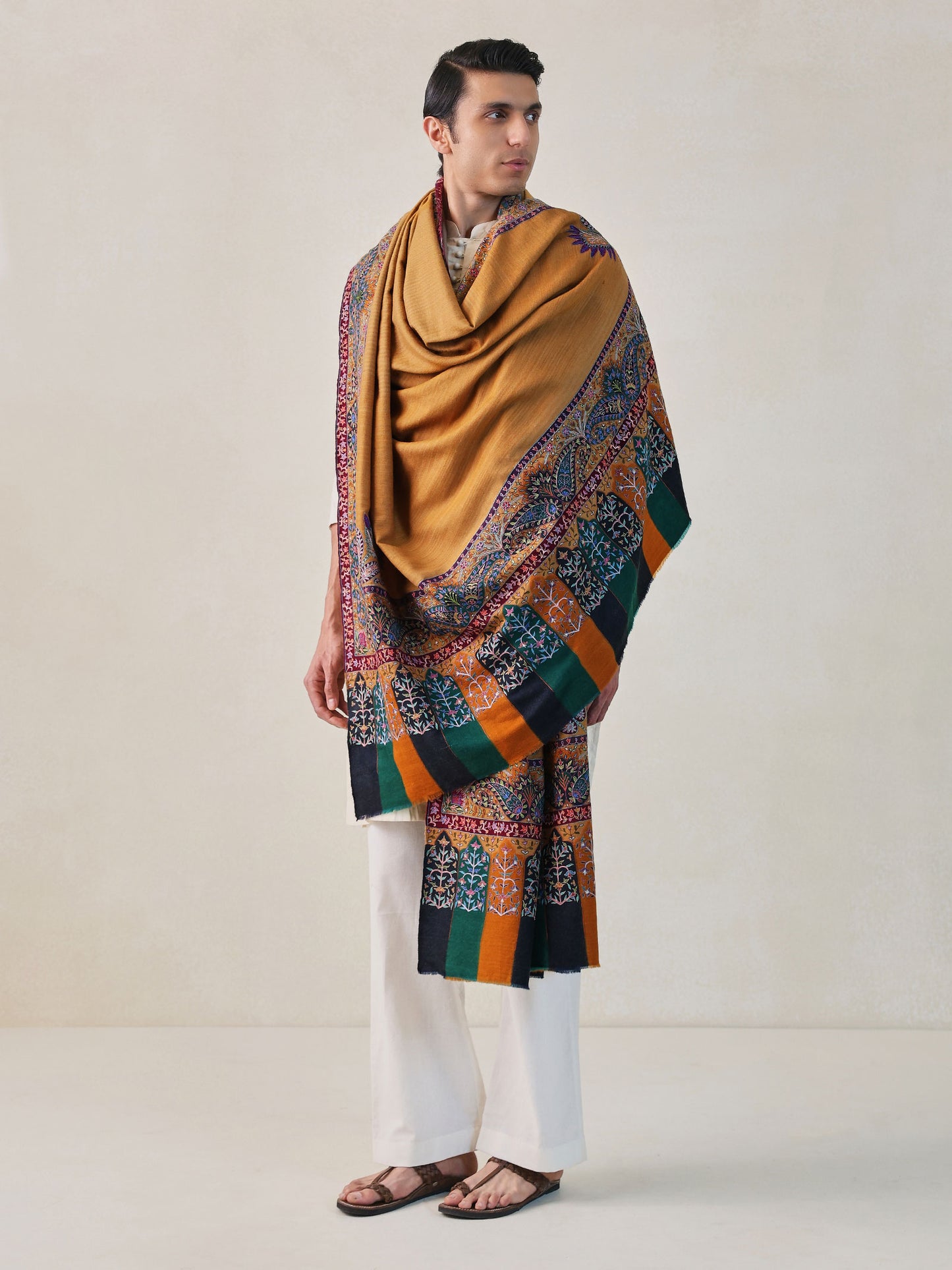 Men's Ekkat Kalamkari Border Shawl