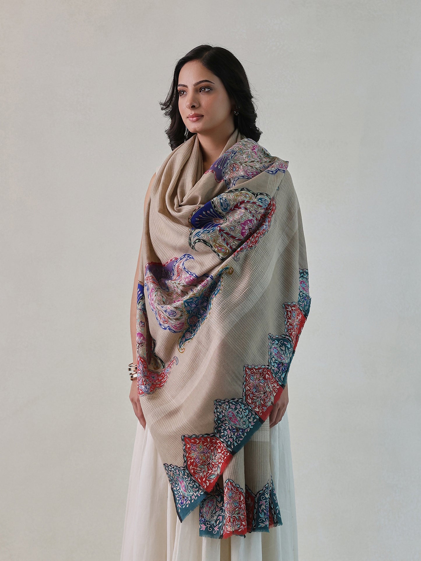 Kalamkari Border Check Shawl