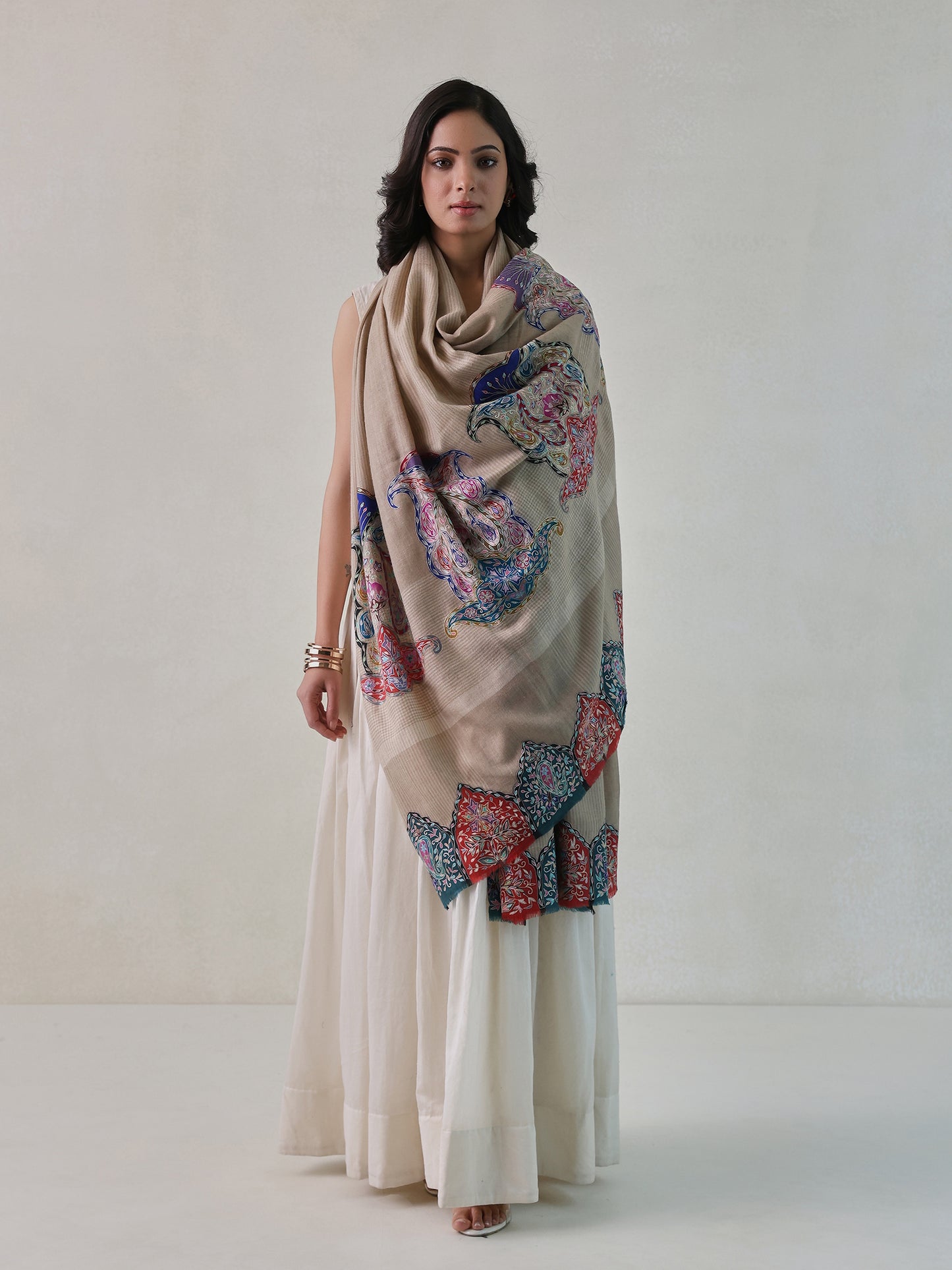 Kalamkari Border Check Shawl