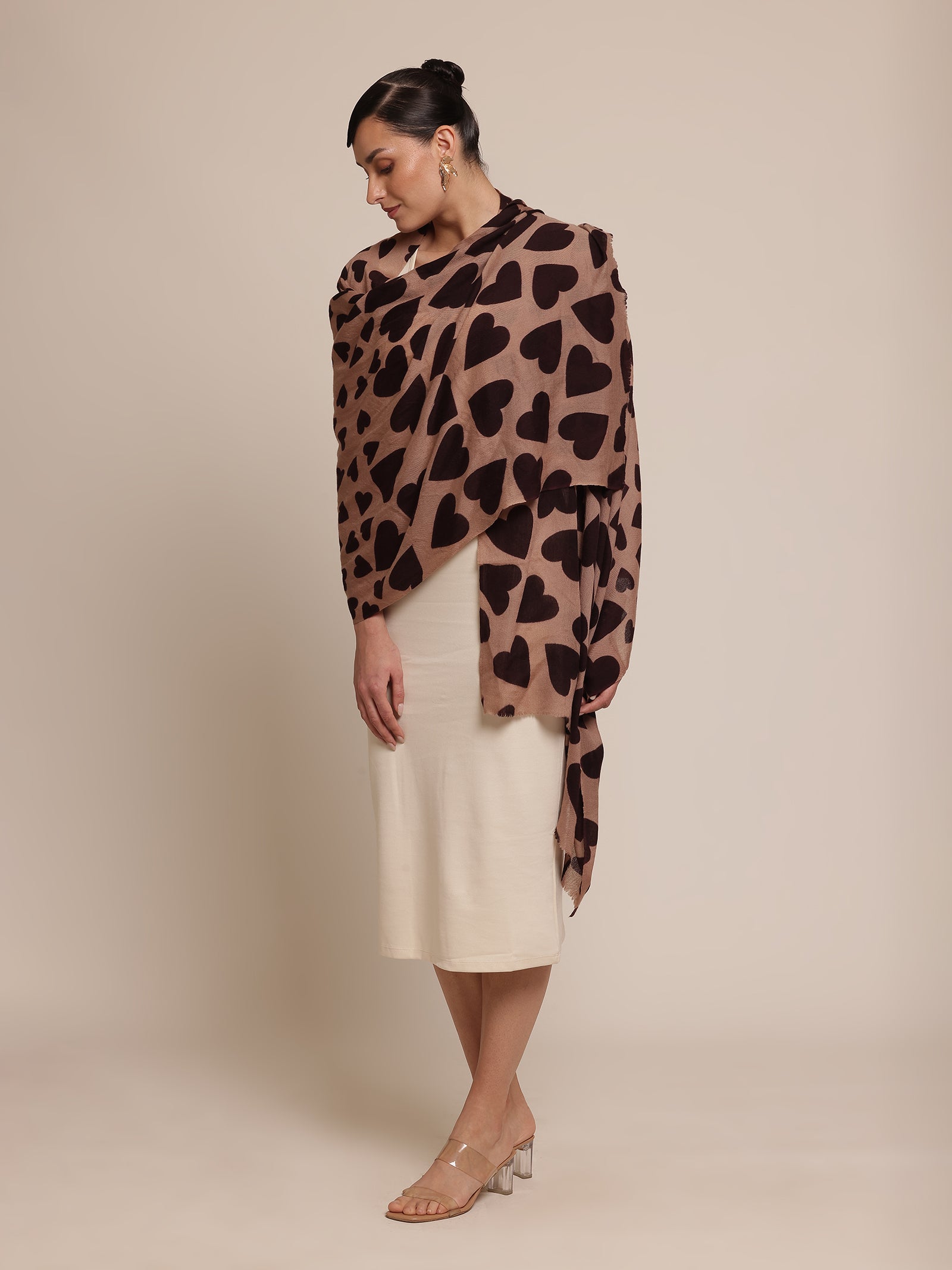 Woman Wearing a Heart Print Stole
