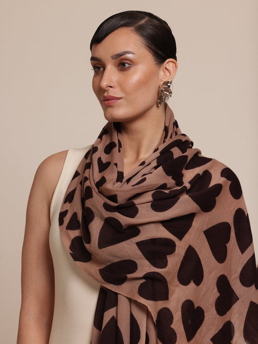 Woman Wearing a Heart Print Stole