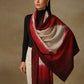 Model is wearing a Saya Ombre stole from Shaza, in the colour blood moon : White, red and maroon.