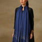 Model is wearing a swarovksi studded Era of Zaywar Palla Stole in the colour navy blue. . 