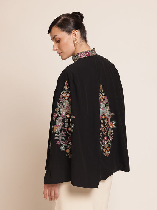 Black cape with colorful embroidery